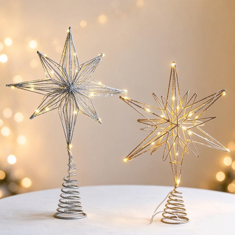 1Pcs Christmas Home Party Decoration Christmas Tree Toppers Star With Led String Lights Ornaments For Festival Party New Year