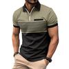 Summer Casual Polo Shirt with Zip – Men’s Printed Striped Short-Sleeved T-Shirt
