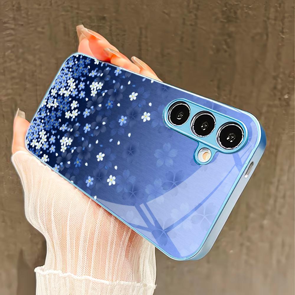 Blue white flowers PhoneCase for Samsung Galaxy S26 S25 S24 S23 S22 FE Ultra Plus Built-in glass feel bare machine Men women