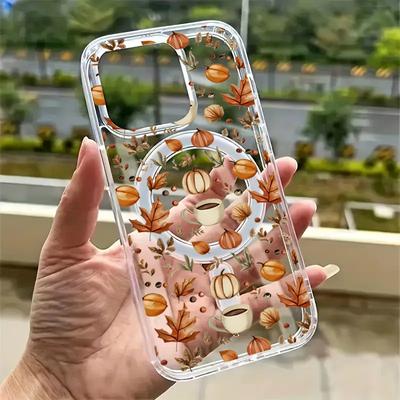 Осіннє листя гарбуза Кава Чохол для телефону iPhone 17 16 15 14 13 12 11 Pro Max 16e 7 8 Plus X XR XS Магнітний Прозорий Жорсткий Чохол
