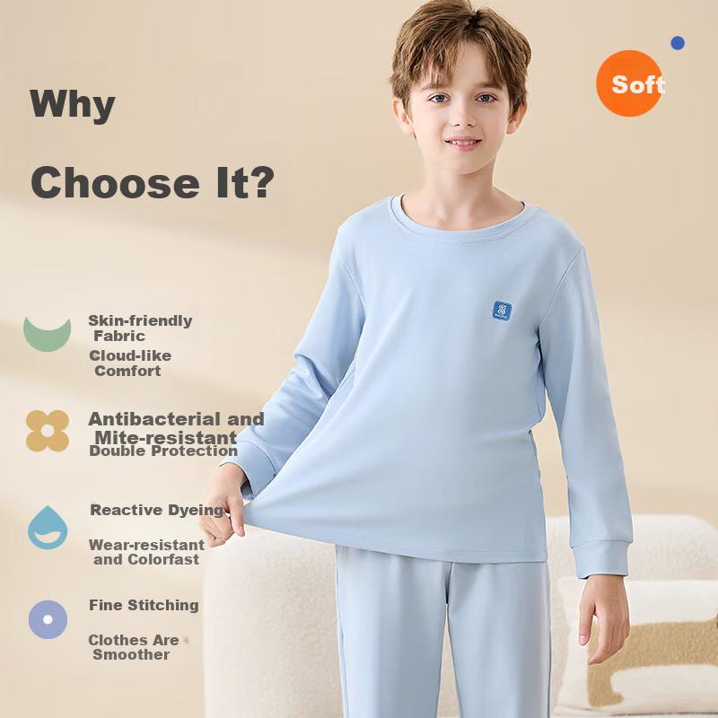 Hodo Boys' Children's Pajamas Spring Summer 100% Cotton Long Sleeve Long Pants Class A Antibacterial Homewear Set for Older Kids