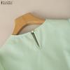 ZANZEA Women Casual Round Neck Solid Color Puff Short Sleeve Blouse