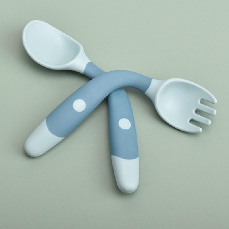 Green Bap Free Children Learn To Eat Training Tableware Twist Fork Spoon Silicone Pp Soft Spoon