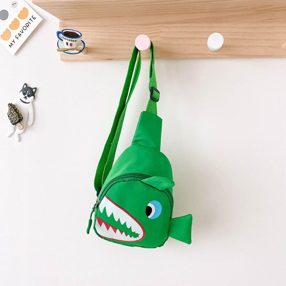 

Zipper Shark Pattern Chest Bag Canvas Cartoon Shark Waist Bag Fashion Crossbody Chest Bag зелений