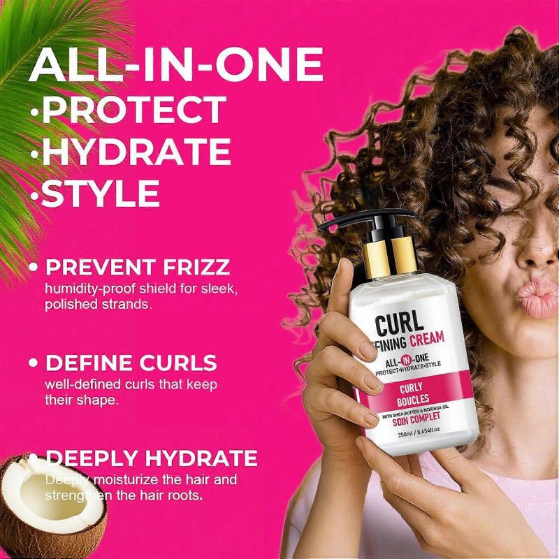 Lockencreme Leichte Leave-In Lockendefinierende Creme für lockiges & welliges Haar, Anti-Frizz Feuchtigkeitsspender und Lockenaktivator Texturgeber mit marokkanischem Öl und