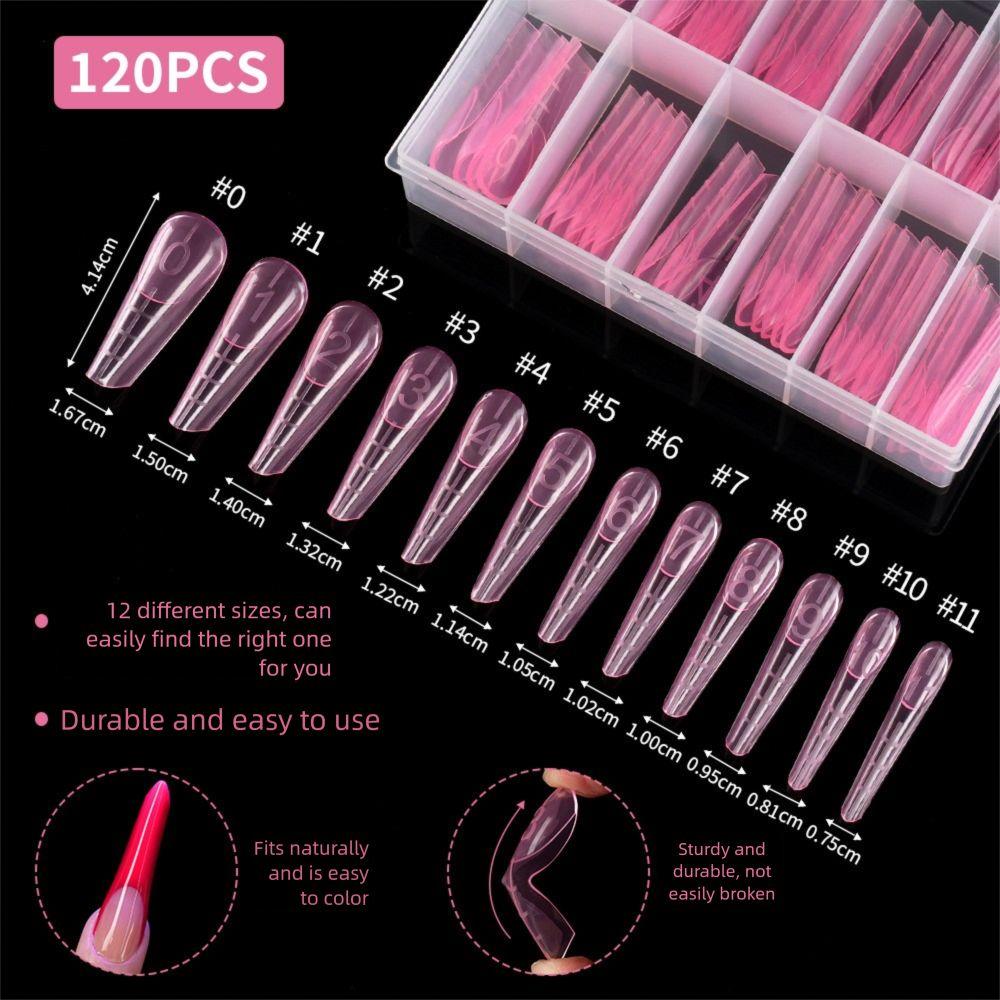 120Pcs/Box Dual Forms Nail Mold Pink French Quick Building Gel Mold 12 Sizes Reusable Reusable Nail Top Forms
