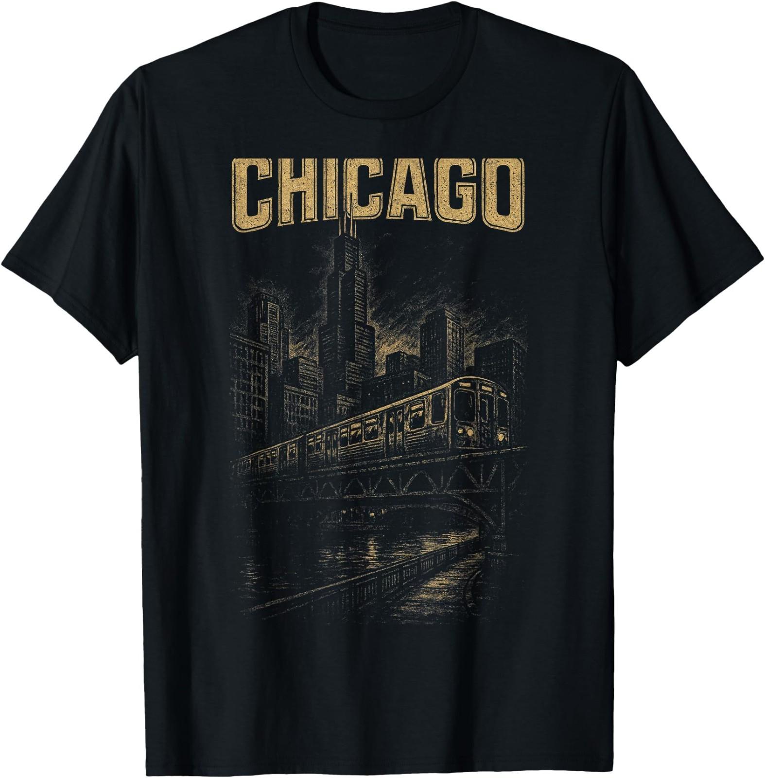 Chicago - Skyline Architecture Urban Rail Vintage T- Unisex T-Shirt XL
