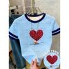 26 Womens Short Sleeve Valentines Day LOVE Red Heart Print T-Shirt Girl Round Neck Tee Outdoor Sports Adult Women's T-Shirt