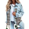 Dámské džínové bundy Oversized Dámské Jean Denim K šatům Kostkovaný kabát s dlouhým rukávem a kapsou s klopou