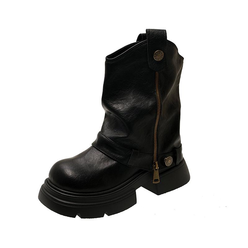 Thick-soled Martin boots women's 2025 autumn and winter new British style explosion small slim short boots Maillard V-mouth boots