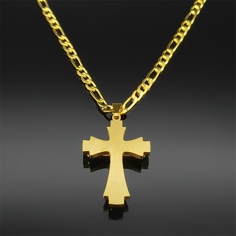 Hip Hop Christian Jesus Cross Necklace for Women Men Stainless Steel Silver Color Choker Prayer Baptism Gift Jewelry 8225-QKC