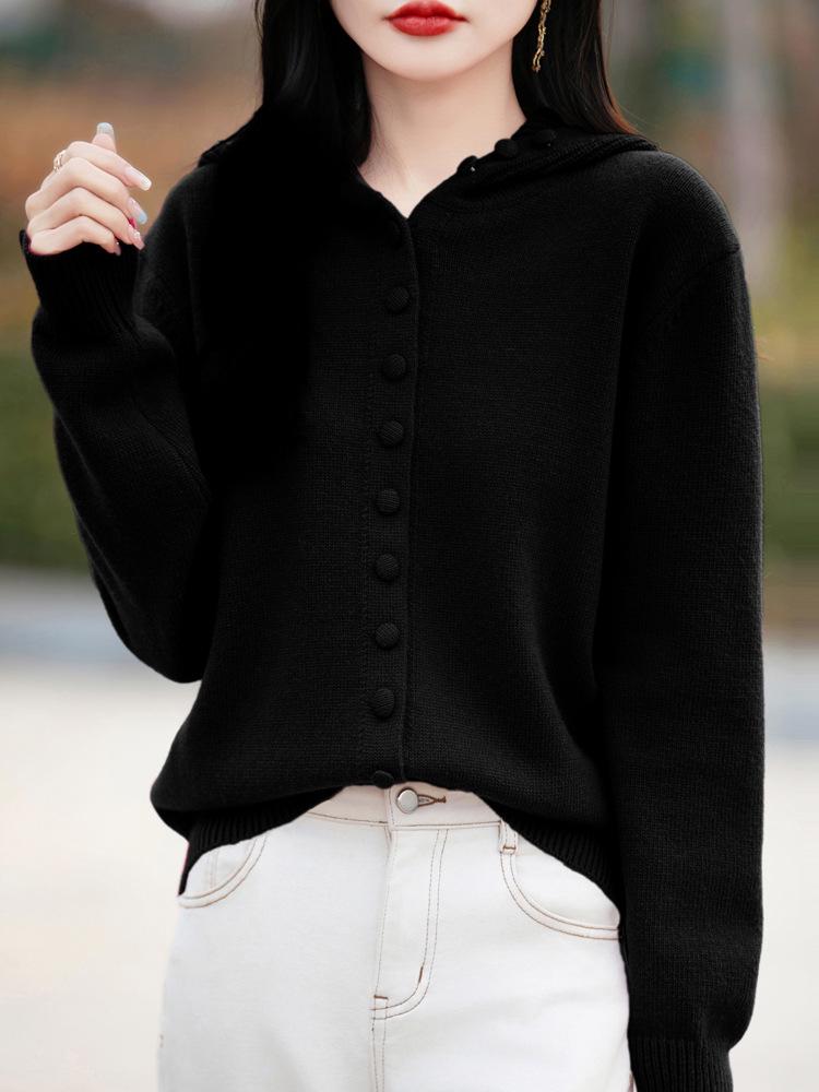 Women's Trendy Multi-Button Hooded Cardigan Sweater - Autumn/Winter Knit Outerwear, Loose & Stylish Ins Design