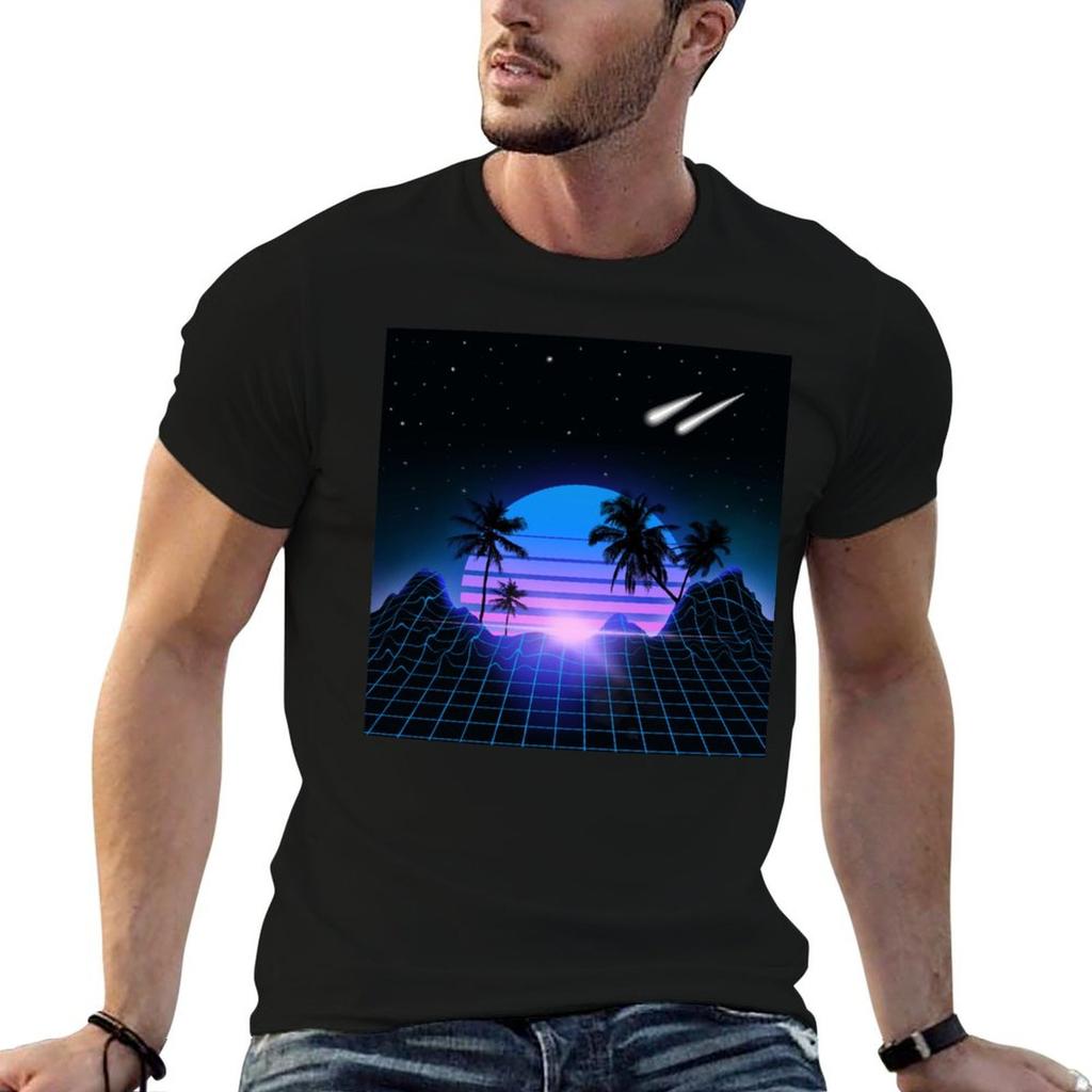 Retrowave Landschaft T-Shirt Mode Lässiges Kurzarm Oberteil