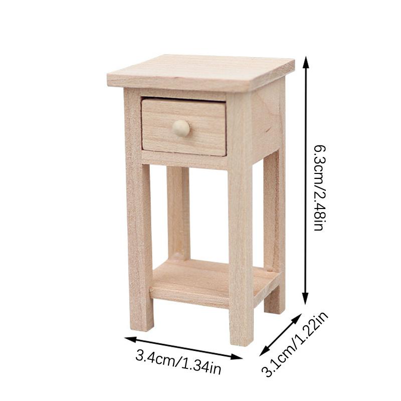 1/12 Scale Miniature Wooden Side Table with Drawer Model Ornament - DIY Miniature Photography Props- Seasonal Decor - Perfect Gift