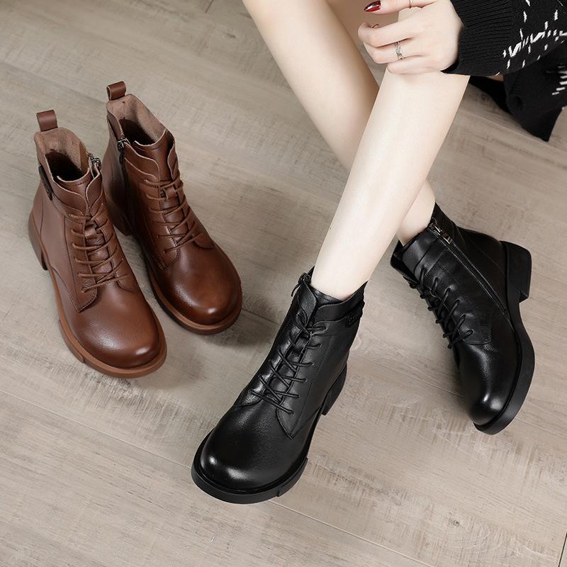 Botas martin de cuero de otoño e invierno botas de mujer botas cortas planas  y de terciopelo comprar a buen precio — entrega gratuita, reseñas reales  con fotos — Joom