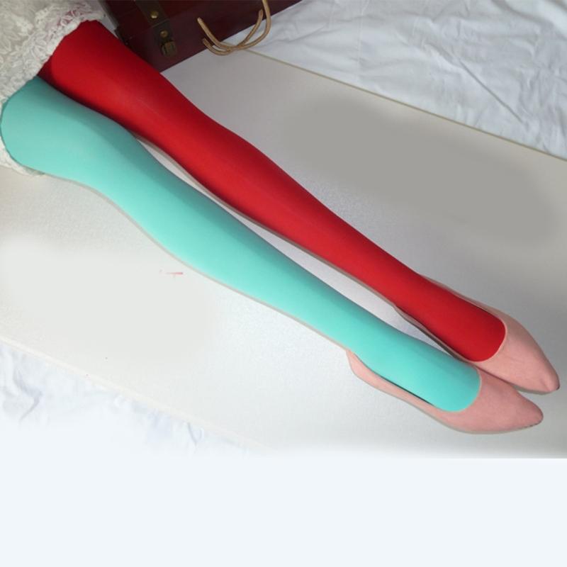 Two Tone Candy Colored Contrast Tights Stockings Open Crotch Designs Asymmetrical Multicolor Pantyhose Hosiery for Women