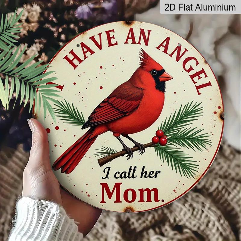 2D Flat 1pc, 8x8 in, Aluminum Metal Printed Signage, Round Wall Decoration, Mother Angel in Heaven Decorated Plaque, Ideal for Home and Office