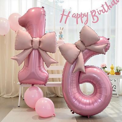 10th Birthday Pink Bow Balloon Props for Girls' Party Decoration.