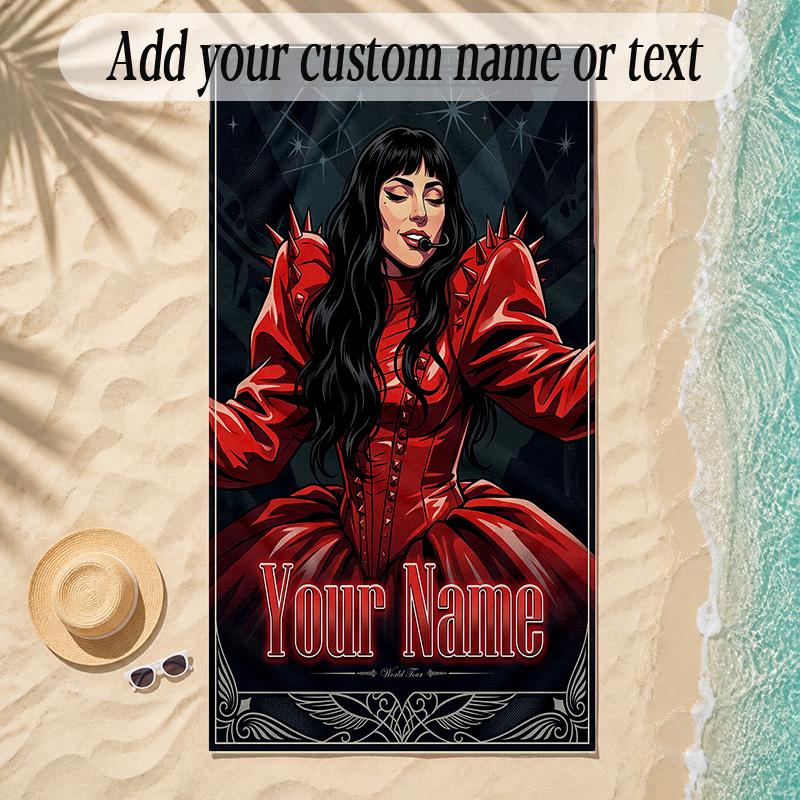 Beach TowelLady Gaga Custom Name Text Personalized Soft Towel for Beach Pool Indoor Home Decor Gift