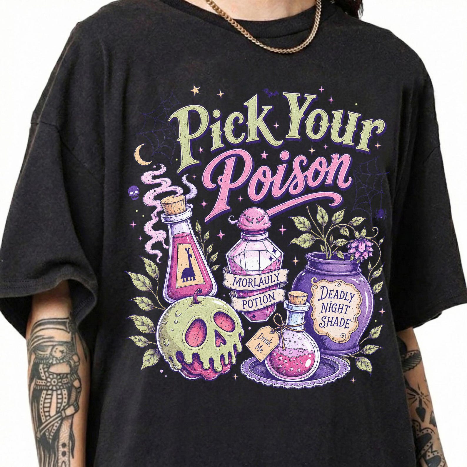 Pick Your Poison Shirt, Vintage Villain Cartoon Tee, Spooky Poison Apple Graphic, Comfort Colors Halloween Gift XL