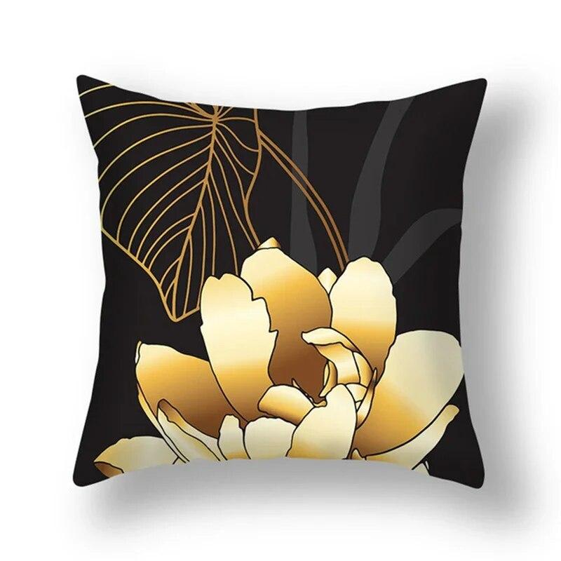 45x45cm Ginkgo Leaf Polyester Cushion Cover Black Gold  Lumbar Pillow  Living Room Chair Sofa Home Decor Gift