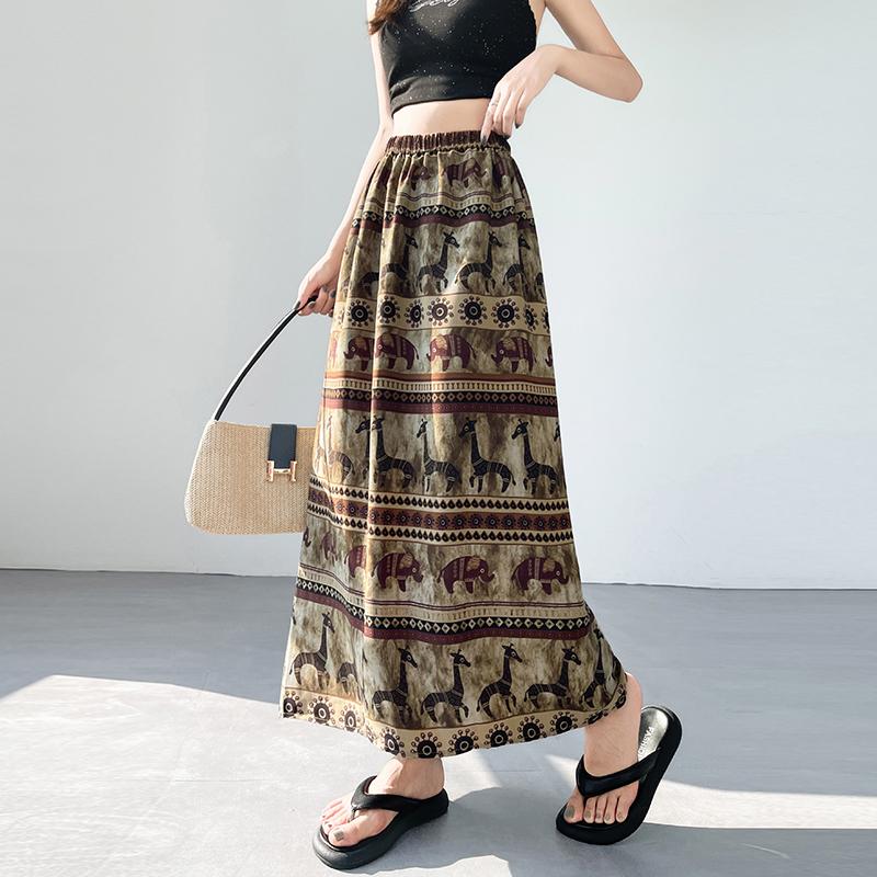 Summer Women Vintage Designer Print Animal Elastic Long Maxi Skirt For Lady