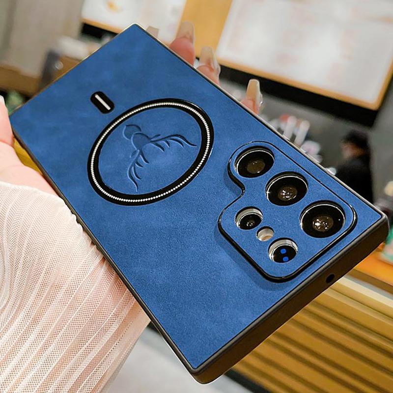 Luxury Leather Deer Texture Case For Samsung S25 Ultra S24 Plus S23 S22 S21 FE Note 20 Ultra 10 For Magsafe Magnetic Phone Cover