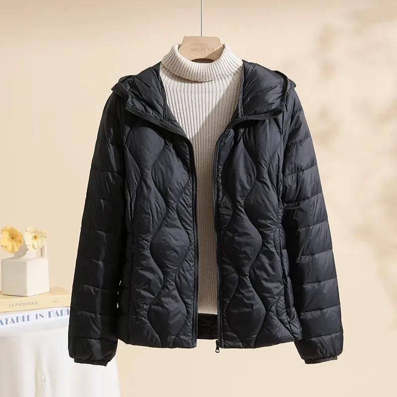 Lightweight Women Down Jacket Hooded White Duck Down Warm Thin Coat Korean Style Puffer Jacket