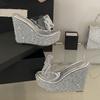 PVC Transparent Women Platform Slipper Fashion Crystal Rhinestone Bowknot High Heels Wedge Sandals Summer Party Dress Shoe