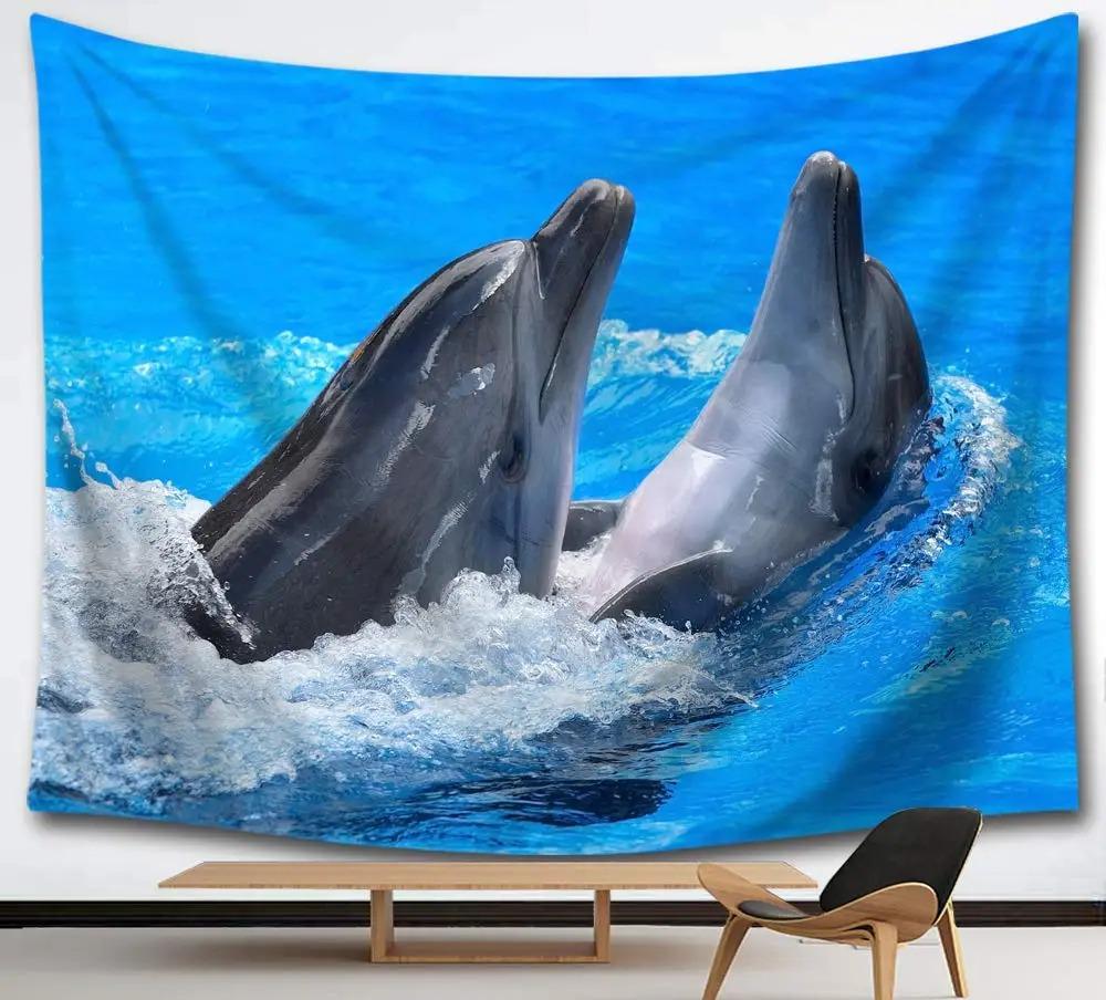 Ocean Dolphin Tapestry Underwater World Tapestry Marine Life Tapestry Wall Hanging For Kids Teen Bedroom Dorm Living Room Decor