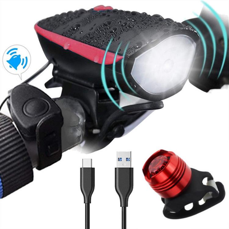 7588 USB Rechargeable Bicycle Front Light and Electric Horn Combo