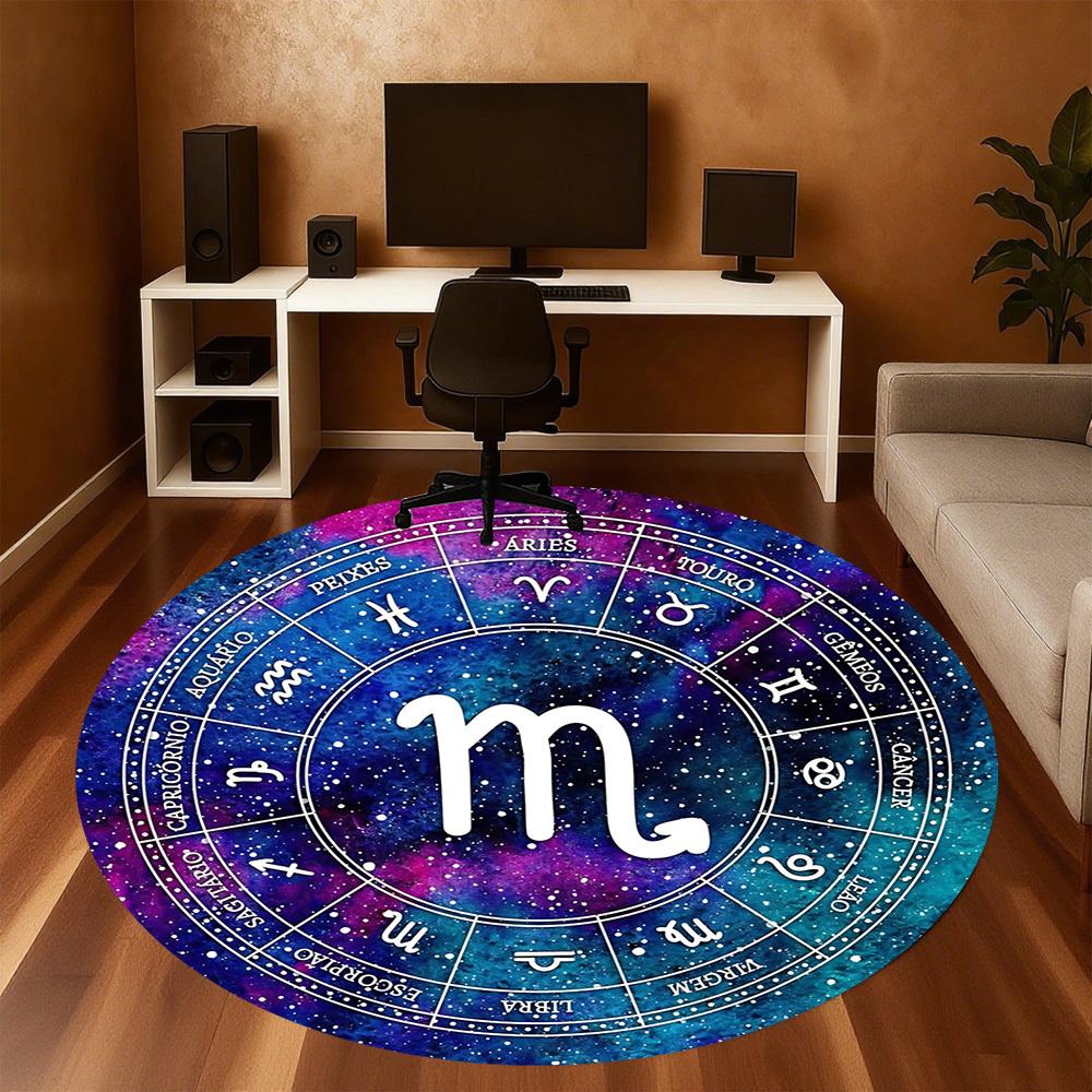1pc Zodiac Scorpio Round Chair Mat Area Rug - Non-Slip, Floor Mat for Office, Bedroom, and Indoor Decor C1125398