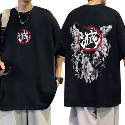 Anime Demon Slayer Hashira Members Logo Graphic Tshirt Male Vintage Casual T Shirts Men Women Clothing Fashion Oversized Tshirt