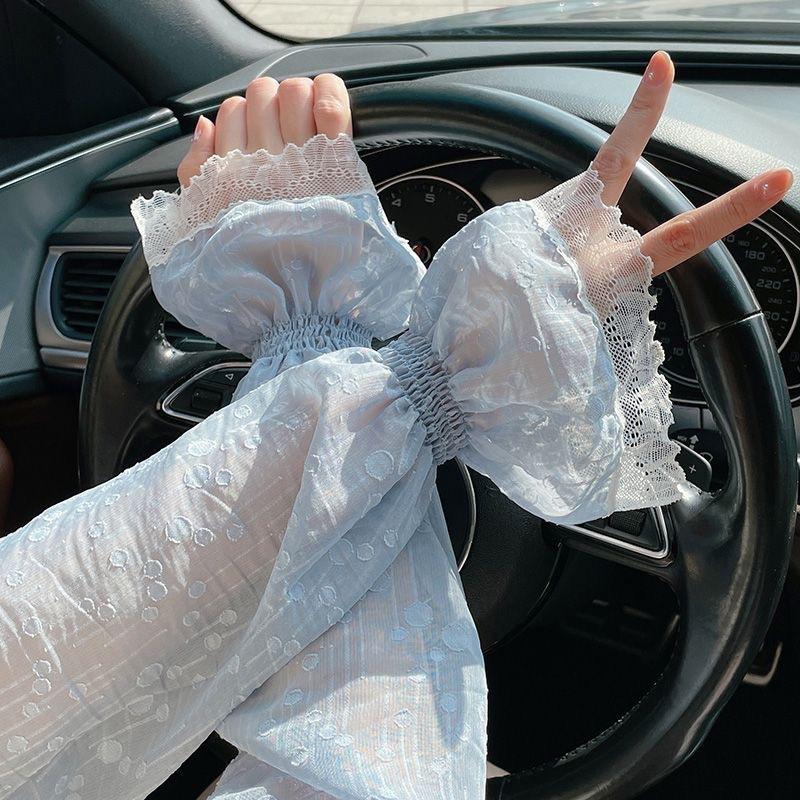 Sweet Lace Bubble Sunscreen Arm Sleeves, Cool, Breathable and Sweat-Absorbent, Unisex Half-Finger Sleeves, Ideal for Cycling, Driving and Outdoor Use