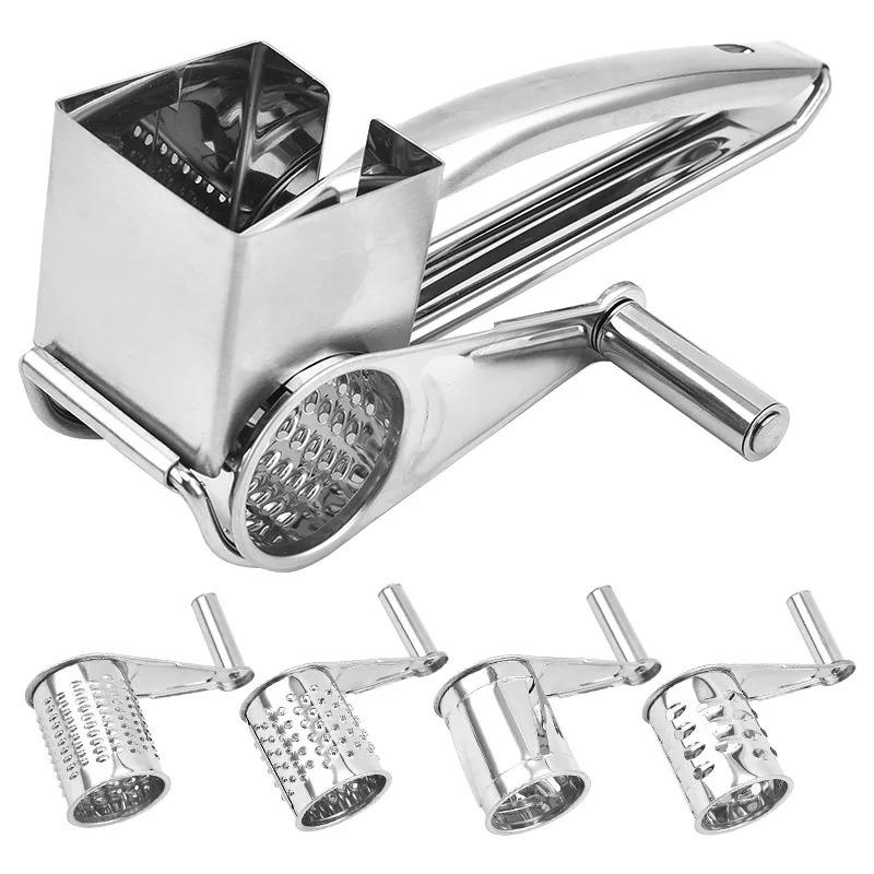 4 In 1 Rotary Cheese Grater - Stainless Steel Shredder For Parmesan, Butter, Nut | Kitchen Gadget Multi Use Tool Set