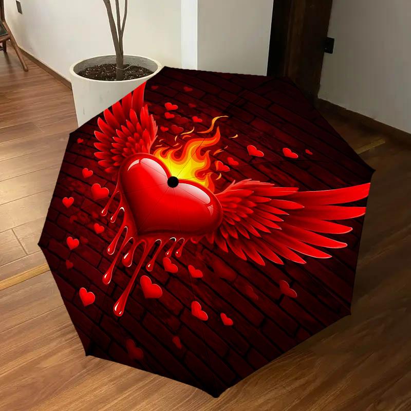 1pc Heart Wings Automatic Open/Close Umbrella Compact Folding Umbrella with 8-Rib Shaft for Women/Men, Elegant Birthday1185S