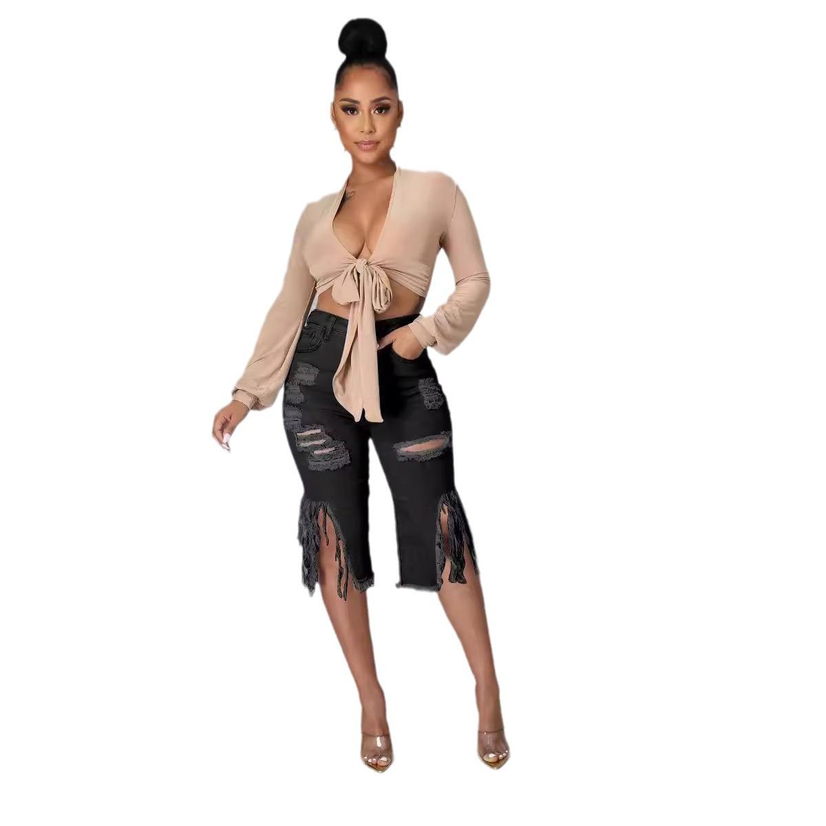 

Джинсовая ткань Stretch Tassel Ripped Midget S чёрный