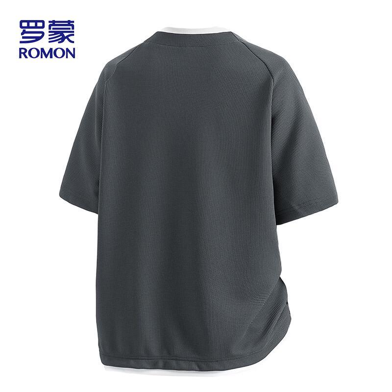 ROMON Men's Summer Waffle Faux Two-Piece Short Sleeve T-Shirt