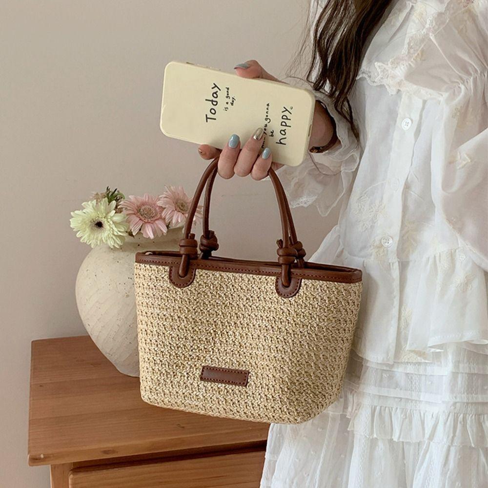 Summer Weave Straw Bag Leisure Women's Bucket Bag Elegant Beach Straw Bag  Ladies/Girls