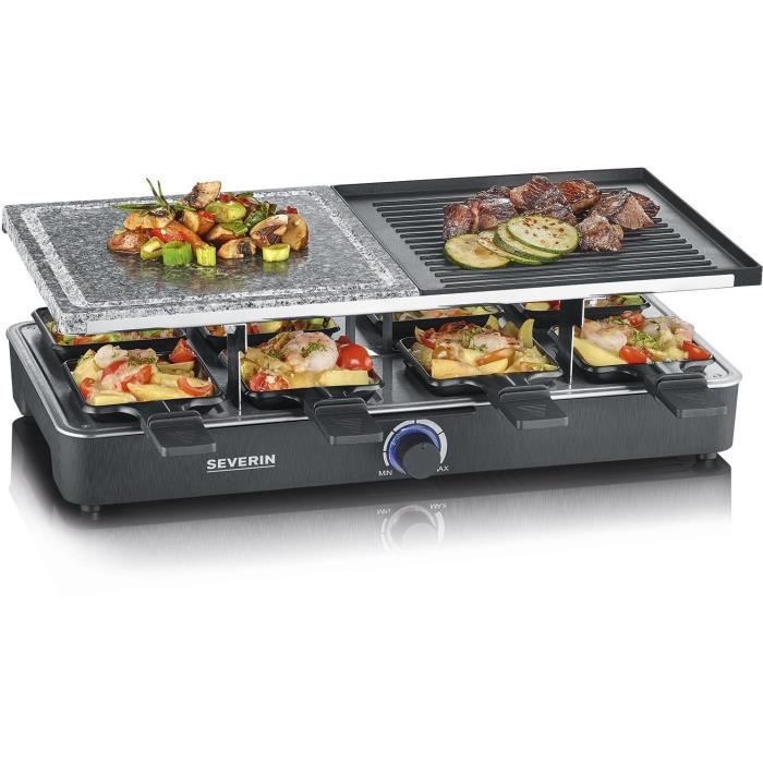 SEVERIN Raclette Grill - RG2376 - Up To 8 People - Natural Cooking Stone and Reversible Plate - 1400W