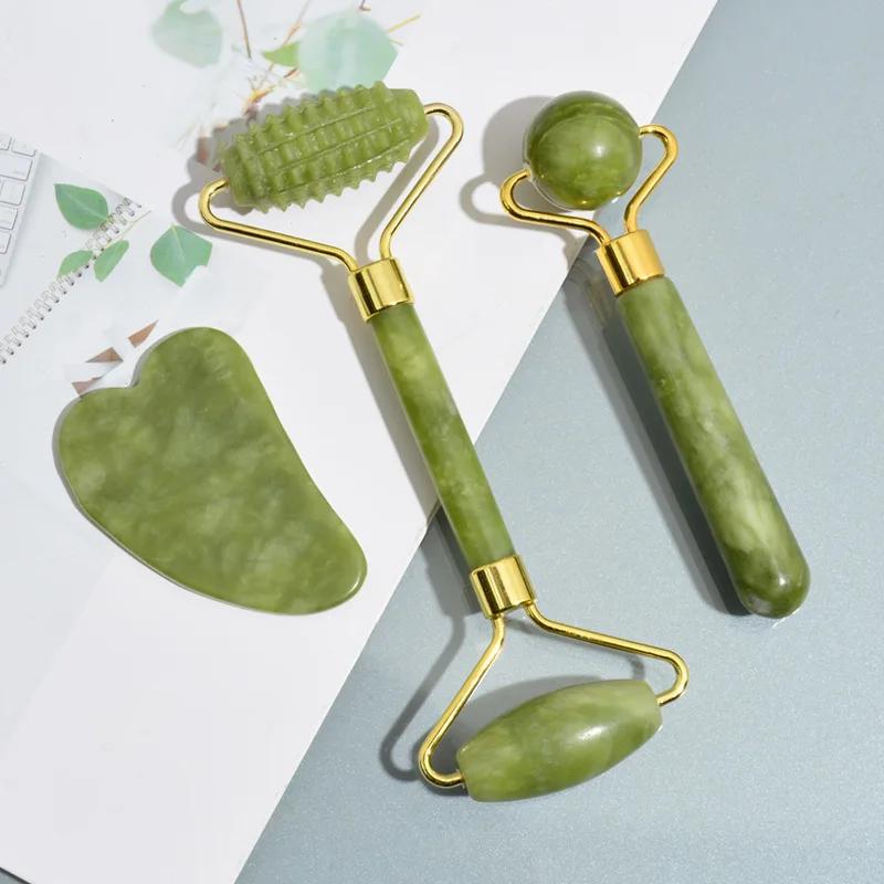 Natürlicher Jade-Roller-Massagegerät für Gesichtsroller, Facelifting, Anti-Falten, Gua Sha Jadestein-Gesichtsmassagegerät, Schönheits-Hautpflege-Werkzeug