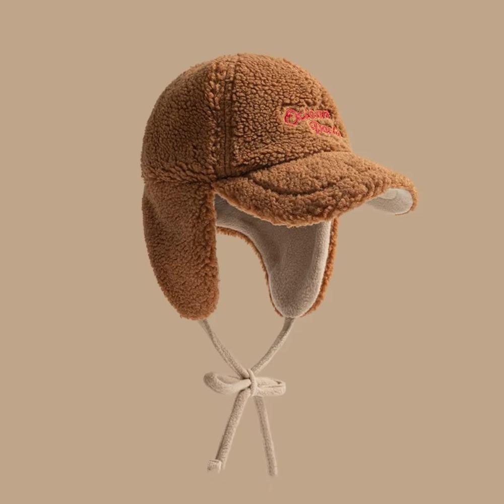 

Ear Protectors Warm Pilot Hat Earflaps Visor Lamb Wool Hat Winter Baseball Cap Skiing Cycling коричневый