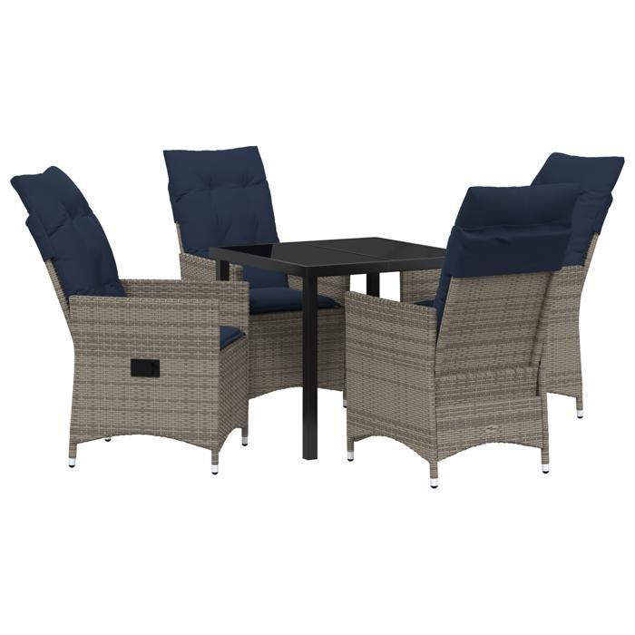 Ensemble de Salle à Manger de Jardin 5 Pièces avec Coussins en Rattan Poly Gris 3379591