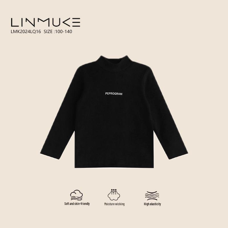 

2024 Детская рубашка облегающего кроя из хлопка с принтом и высоким воротником на весну и осень 140 cm чёрный