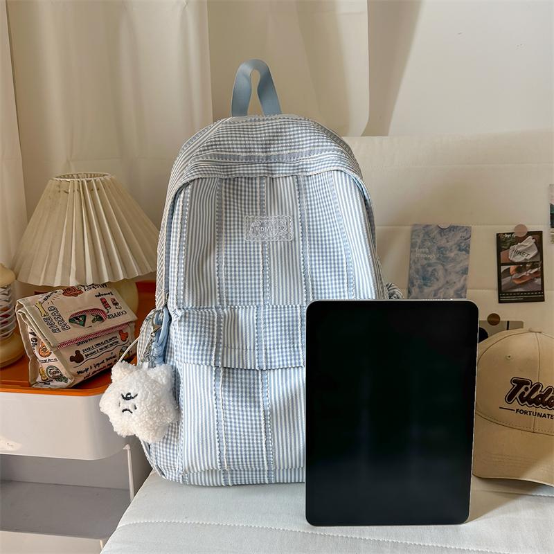 Campus Schoolbag Women's Plaid Backpack Junior Senior High School Students Large Capacity Travel Backpack
