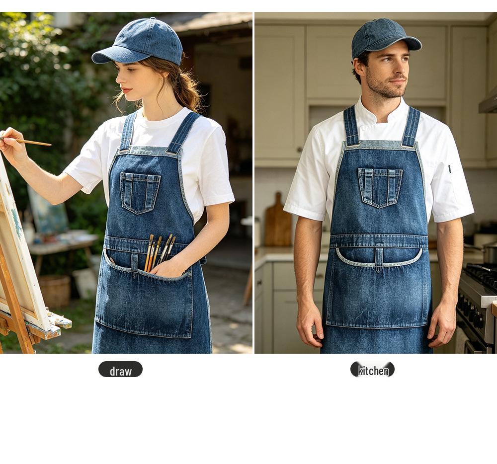 Washable Cotton Denim Apron for Catering, Painting, and Hairdressing
