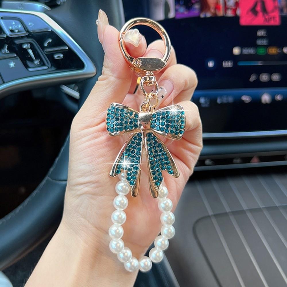 

New Shiny Bow Rhinestone Bow Keychain Sparkling Colorful Bag Charm Detachable Pearl Keychain Women