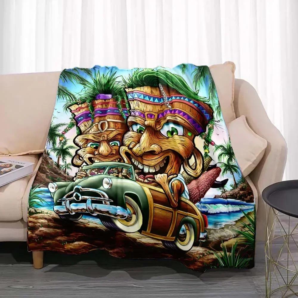 Tiki Bar Fashion Flannel Throw Blanket Summer Beach Aloha Hawaii Funny Accessories Man Cave Party Home Decor for Pub Club