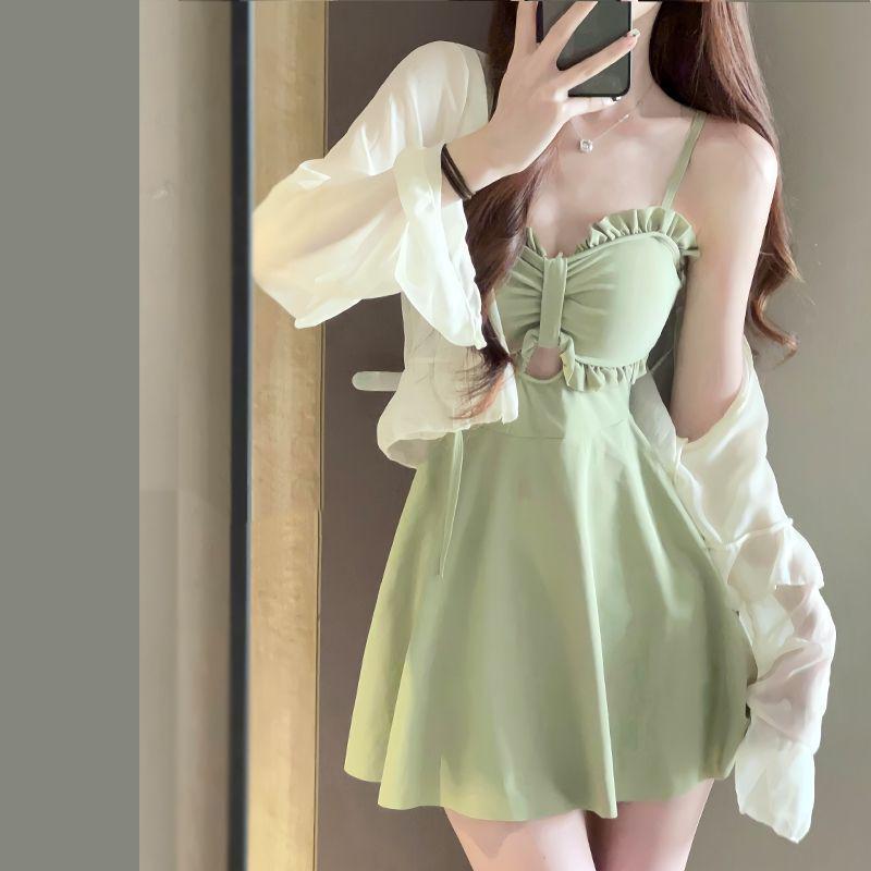 

2024 Yellow Two-Piece Slimming Swimsuit with Skirt and Blouse S (70-85 jin recommended)