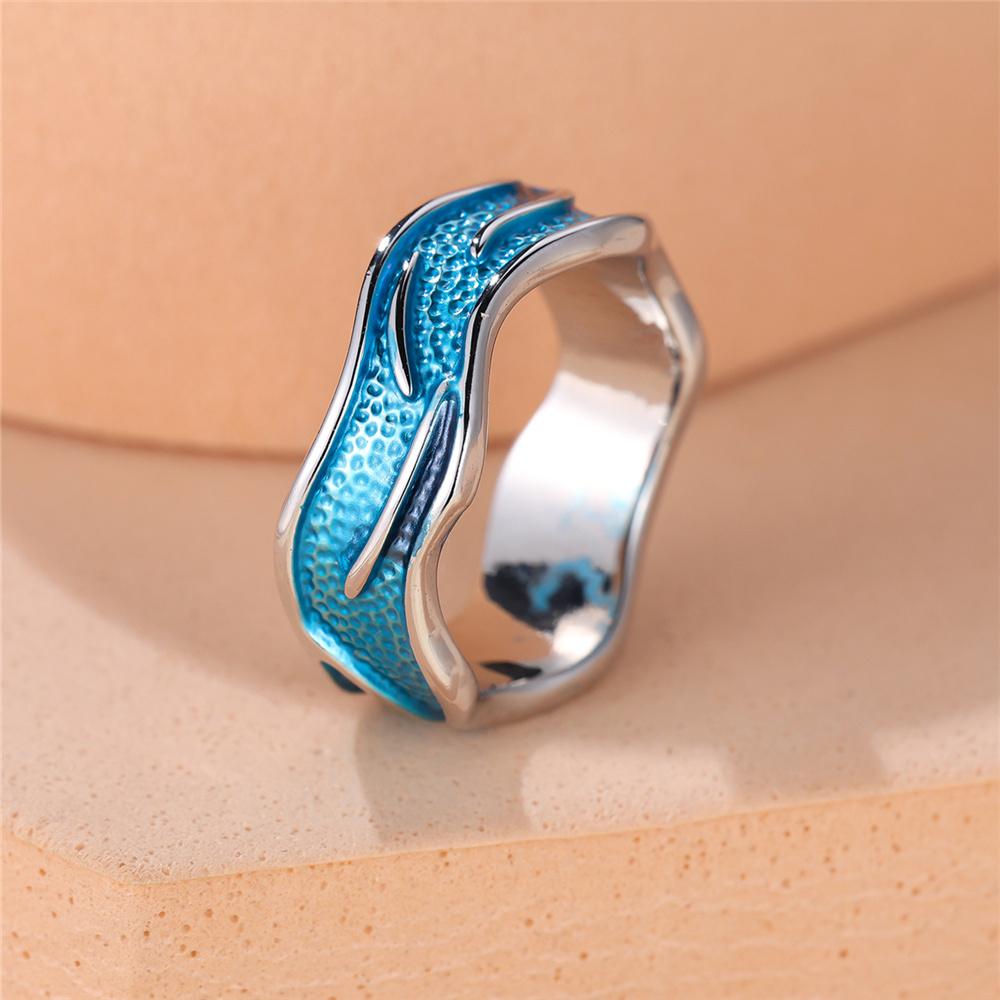Fashion Blue Enamel Vintage Silver Color Wedding Bands Engagement Rings For Women Men Minimalist Jewelry